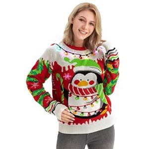 « Folie des rennes » – Pull Rouge Fairisle – Pull Noël Unisexe Moche et Drôle