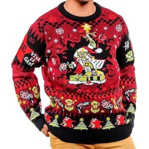 Gobbo en Fête – Rouge avec Ornements de Neige – Pull de Noël Warhammer