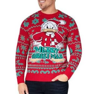 Donald en Fête – Pull Disney de Noël Rouge – Pour Homme