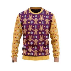 HoHoHo Festif – Pull rouge à motifs Pain d&rsquo;épice – Pull de Noël Unisexe Lumineux