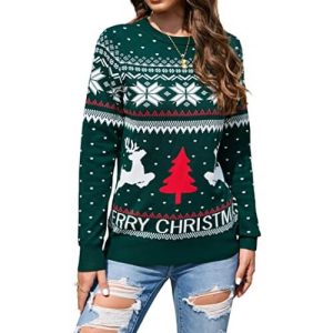 Joyeux Caribou – Vert Cocooning en Tricot – Pull de Noël pour Femme