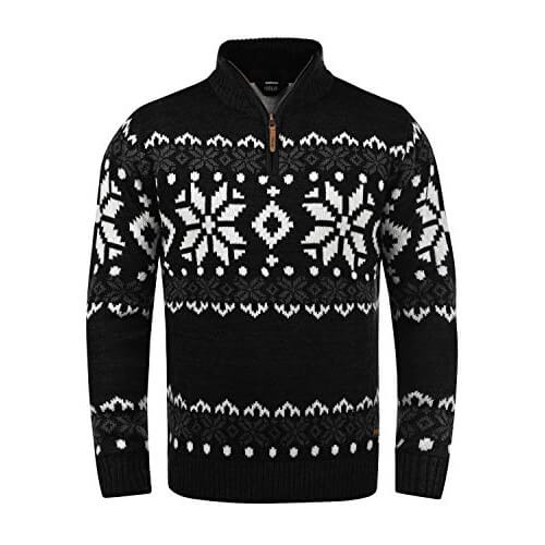 Norvégien à zip – Pull norvégien, noir- Pull Noël Homme – Image 2