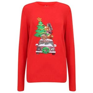 On débarque – voiture, cadeaux, sapin – Pull Noël Femme