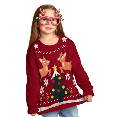 Parade de Rennes – Pull Tricot Rouge pour Enfant – Pull de Noël 3D