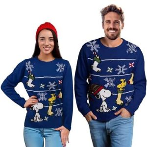 Snoopy Hivernal – Pull de Noël Festif Bleu – Pull de Noël Unisexe