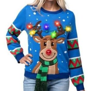 Nez Lumineux – Renne Festif – Pull Noël Femme