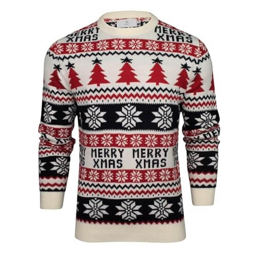 Rouge Kitsch- Pull Noël avec Flocon et Renne – Pull Moche Homme