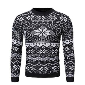 Chaud Devant – Flocon de Neige, Renne et Pompons Verts – Pull de Noël Homme Slim