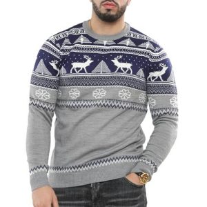 Renard Nordique Festif – Pull au Col Roulé avec Fermeture Éclair Factice – Pull de Noël pour Homme