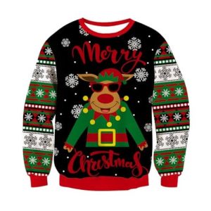 Renne Festif – Pull Rouge avec Pompons – Pull de Noël Unisexe Tricoté