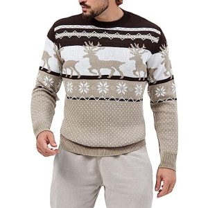 Renne Frondeur – Pull Festif Marron & Carreaux – Pull de Noël pour Homme