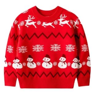 Renne Joyeux – Pull de Noël pour Enfant – Rouge Tricoté Automne/Hiver