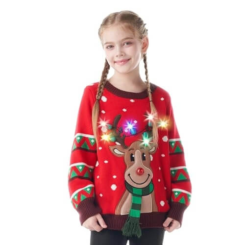 Renne Lumineux – Pull Enfant avec LED Rouge – Pull de Noël Moche – Image 2