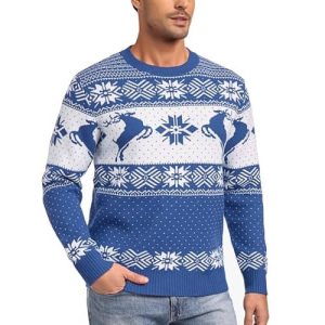 Renne Tête-Haute – Pull Grisâtre Manches Longues – Pull de Noël pour Hommes