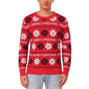 Rêverie Polaire – Pull de Noël Rouge Sapin et Renne – Pull Moche Unisexe