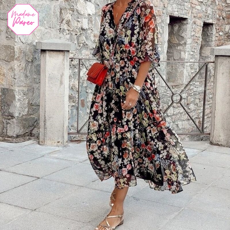 Robe bohème ample à col en V imprimé floral – Image 2