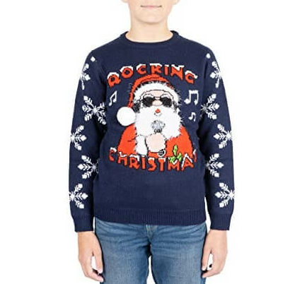 Rock papa Noël – père Noël, « Rocking christmas », bleu- Pull de Noël Enfant / Bébé – Image 2