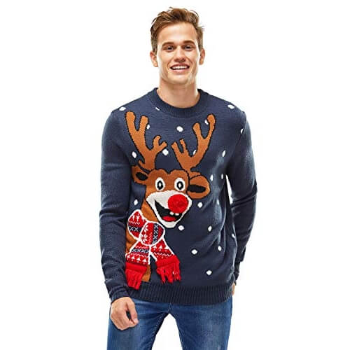 Rodolphe Au Gros Nez – Marine – Écharpe Jacquard – Pull de Noël Homme – Image 2