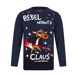 Rodolphe rock – Rodolphe, « Rebel without a Claus », bleu – Pull de Noël Enfant / Bébé
