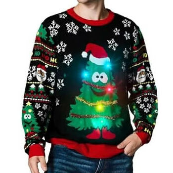 Santa en Flamme – Cotillons Incandescents – Pull de Noël illuminé pour Hommes
