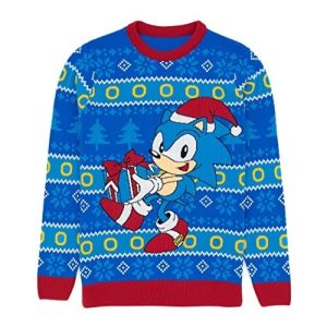 Super Sonic au Galop – Bleu Eclatant – Pull de Noël Officiel Sonic